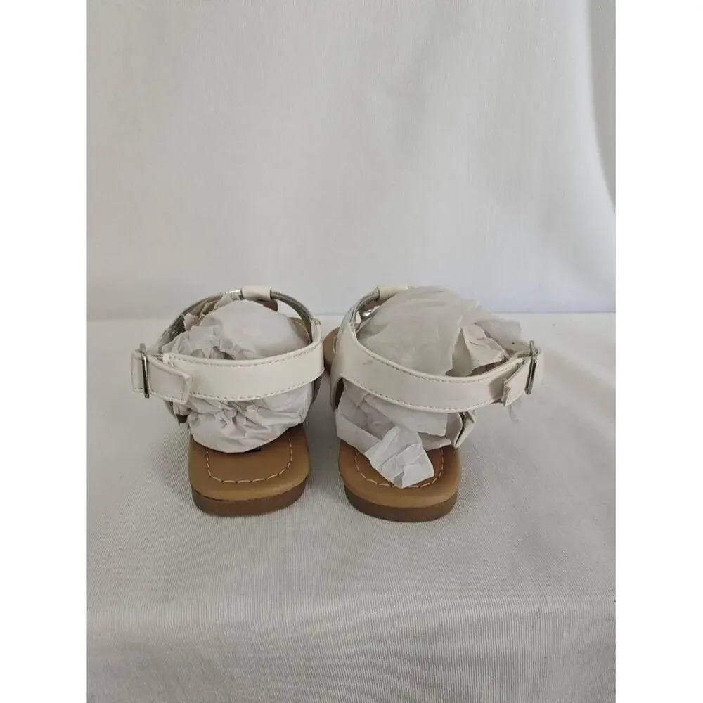 Mia Kids Sandals Harlow While Silver Metallic Thong T-Strap Flats Girls Youth‎ 1